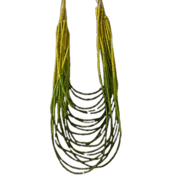 Boho waterfall bead necklace strands shades of green! - Picture 3 of 4
